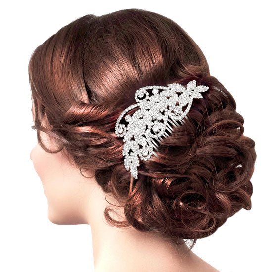 Round Stone Accented Rhinestone Wedding Bridal Hair Comb - Luzilly Bridal & Apparel