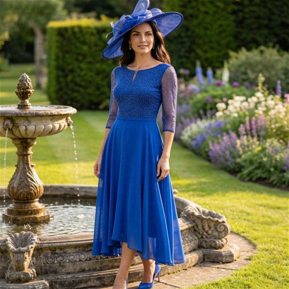 Royal Blue Rhinestone Chiffon Mother of the Bride Dress - Luzilly Bridal & Apparel