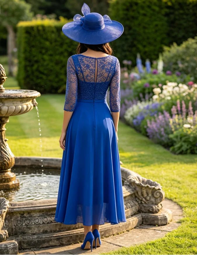 Royal Blue Rhinestone Chiffon Mother of the Bride Dress - Luzilly Bridal & Apparel