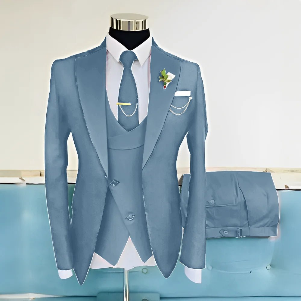 Royal Blue Three-Piece Wool-Blend Groom Tuxedo - Luzilly Bridal & Apparel