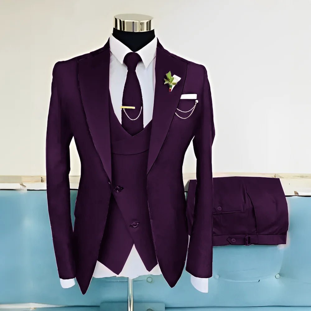 Royal Blue Three-Piece Wool-Blend Groom Tuxedo - Luzilly Bridal & Apparel