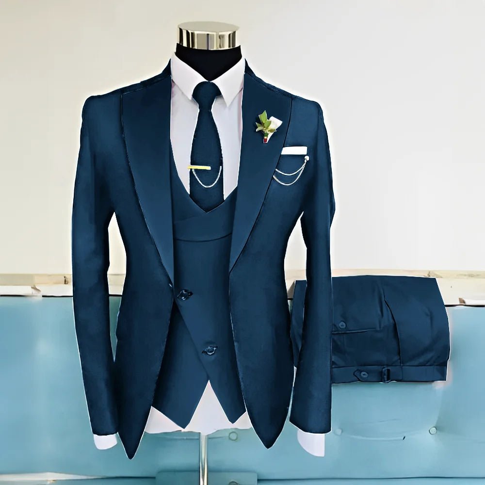 Royal Blue Three-Piece Wool-Blend Groom Tuxedo - Luzilly Bridal & Apparel