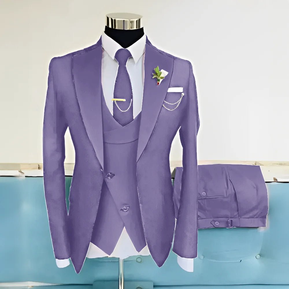 Royal Blue Three-Piece Wool-Blend Groom Tuxedo - Luzilly Bridal & Apparel