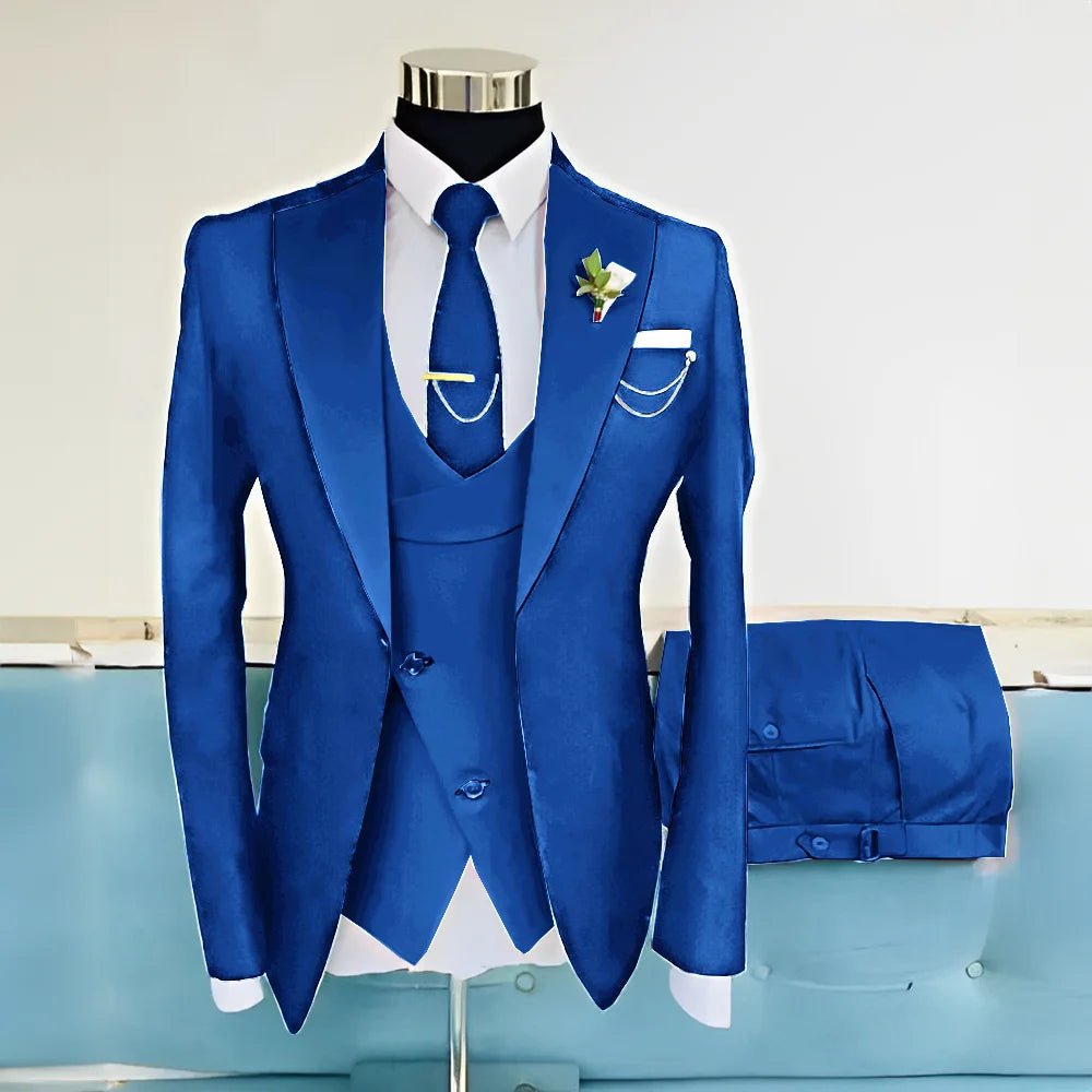 Royal Blue Three-Piece Wool-Blend Groom Tuxedo - Luzilly Bridal & Apparel