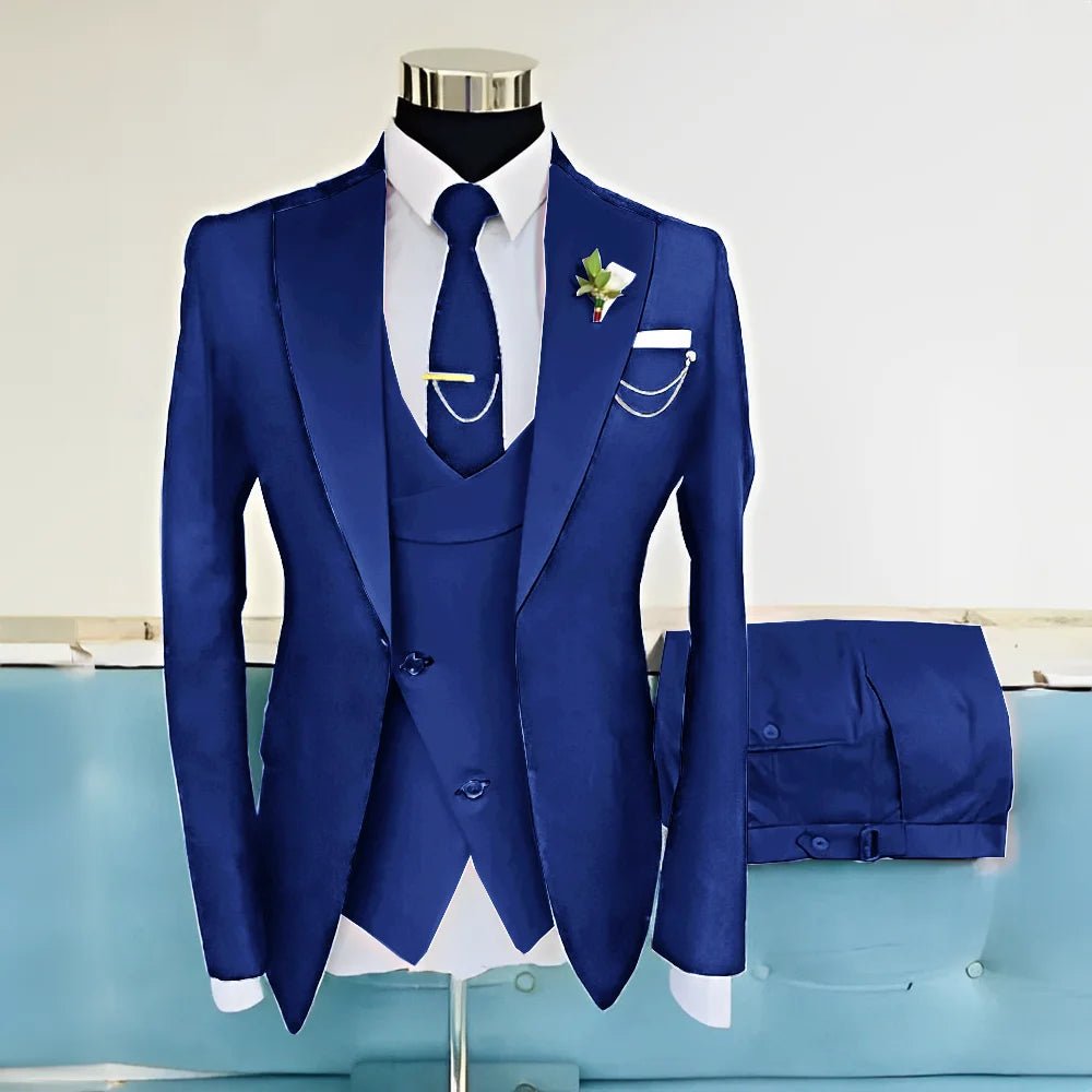Royal Blue Three-Piece Wool-Blend Groom Tuxedo - Luzilly Bridal & Apparel