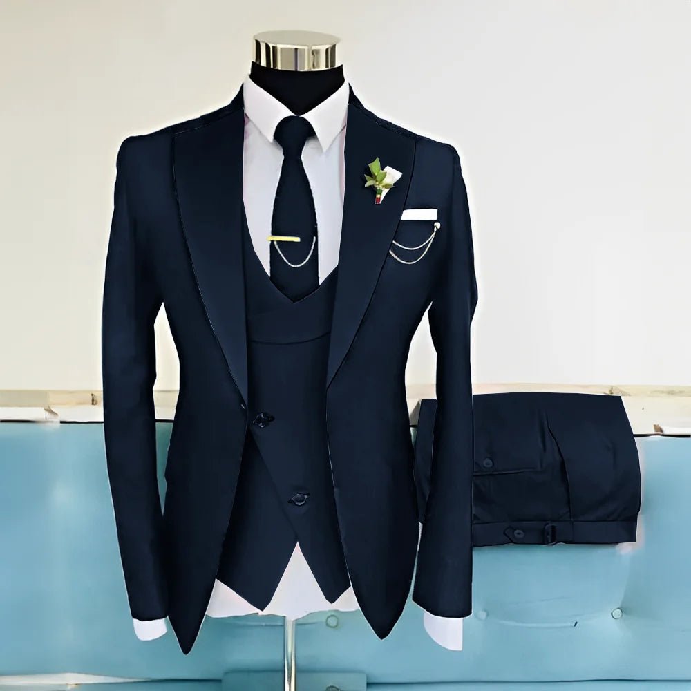 Royal Blue Three-Piece Wool-Blend Groom Tuxedo - Luzilly Bridal & Apparel