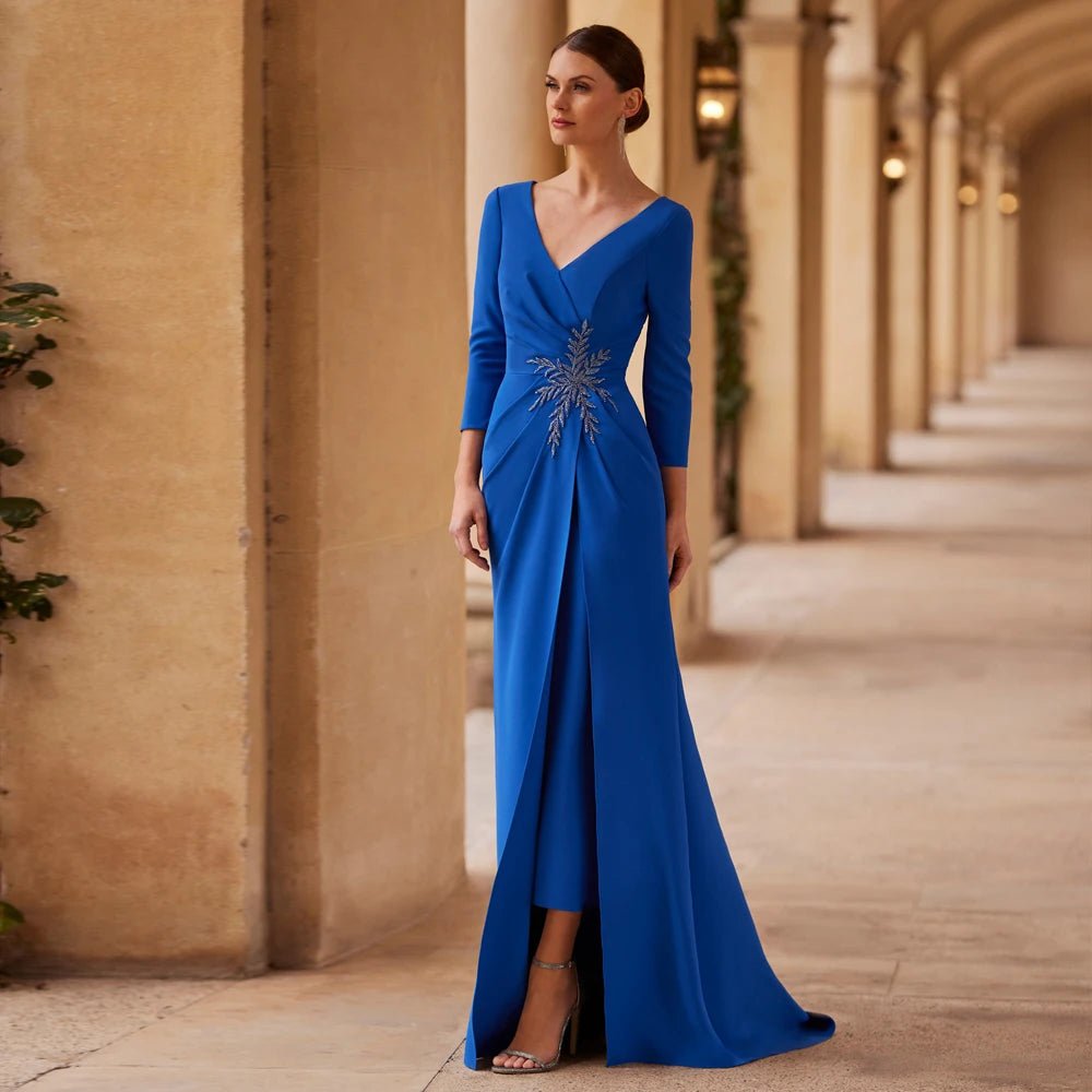 Royal Blue V-Neck Mermaid Mother of the Bride Dress - Luzilly Bridal & Apparel