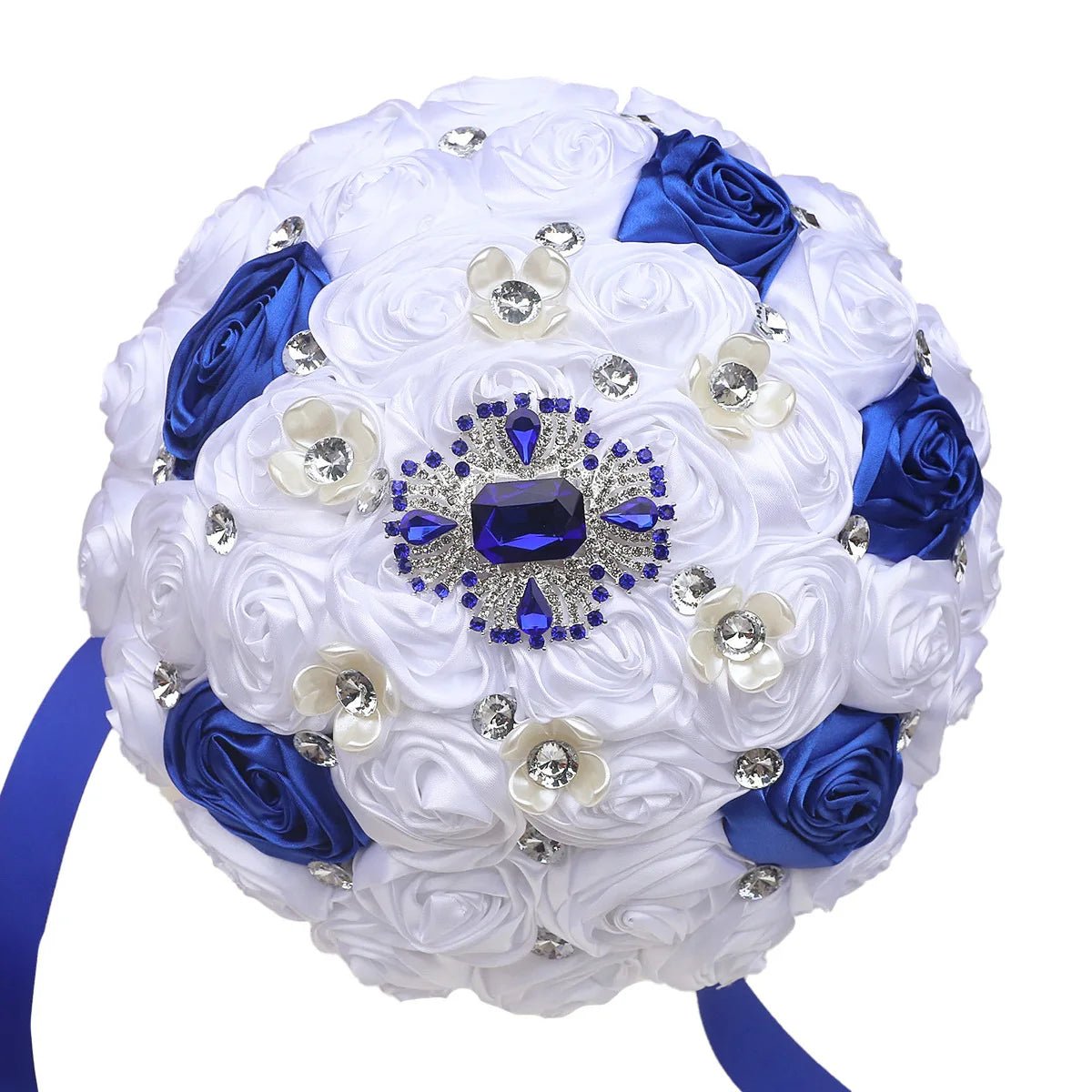 Royal Blue & White Satin Rose Quinceañera Bouquet - Luzilly Bridal & Apparel