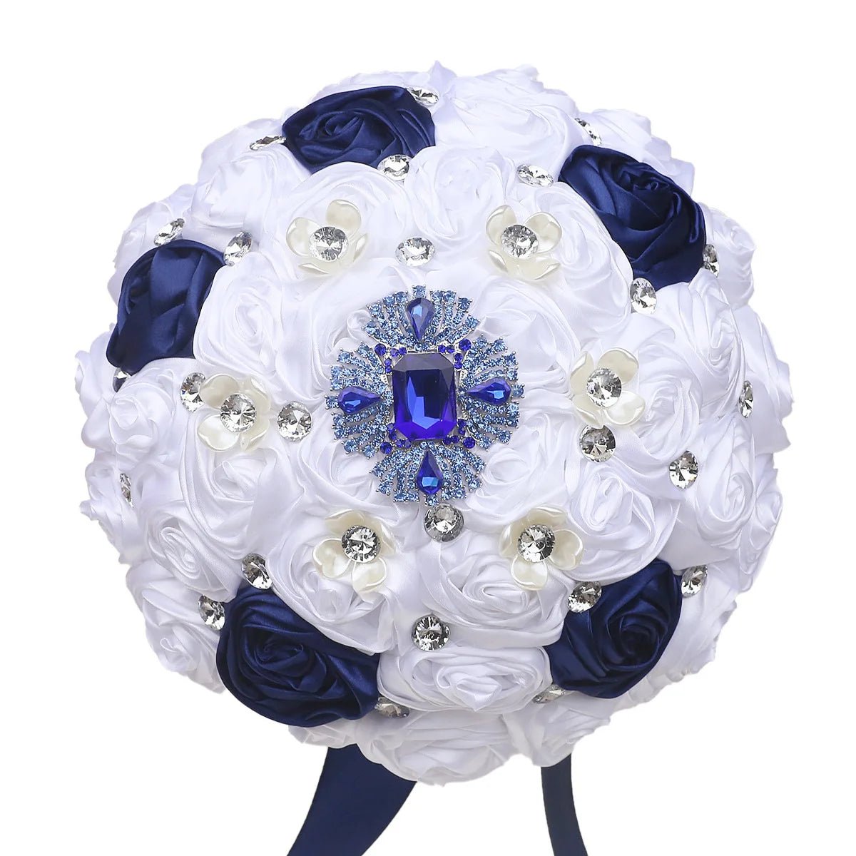 Royal Blue & White Satin Rose Quinceañera Bouquet - Luzilly Bridal & Apparel