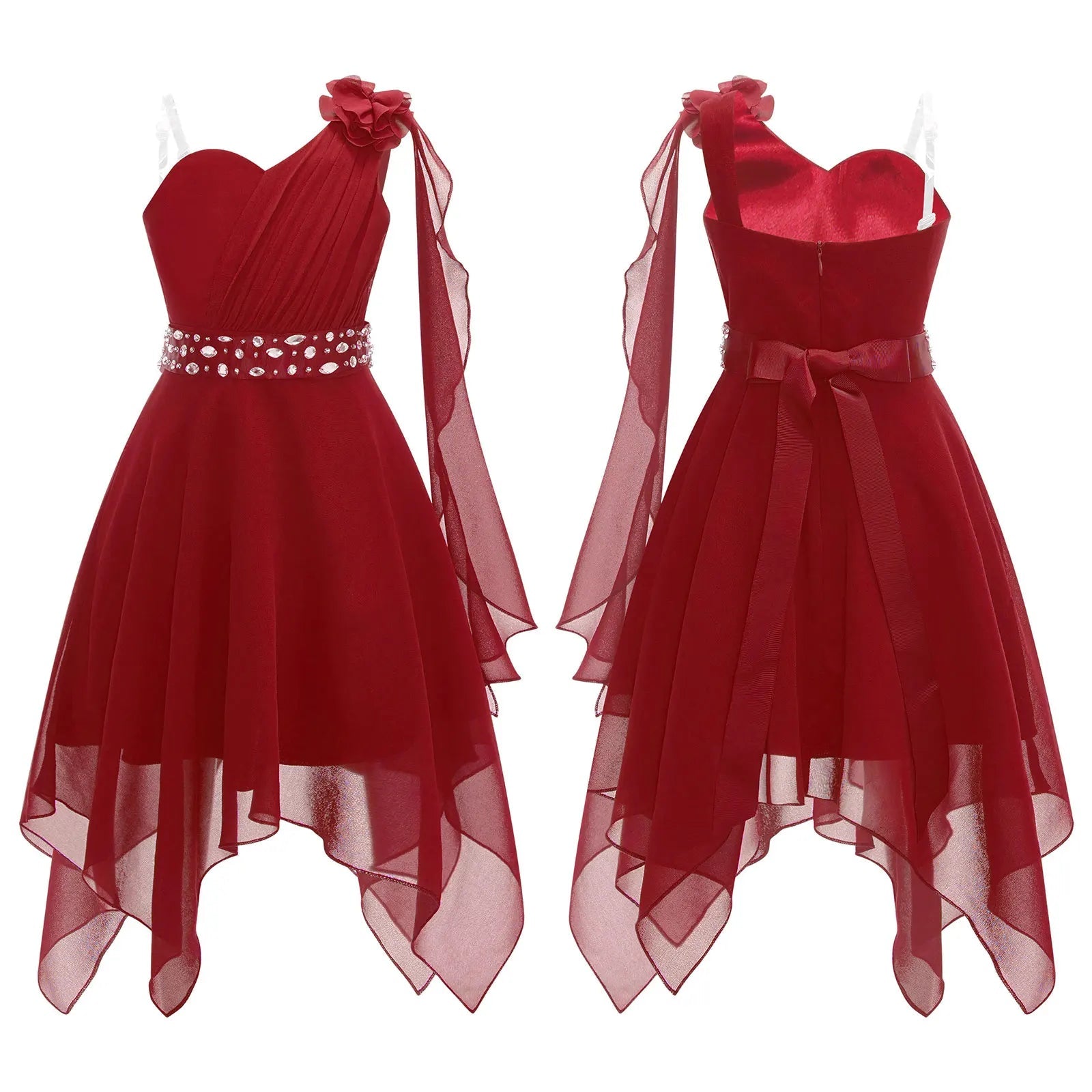 Ruched Appliqué Chiffon Girls Party Dress - Luzilly Bridal & Apparel