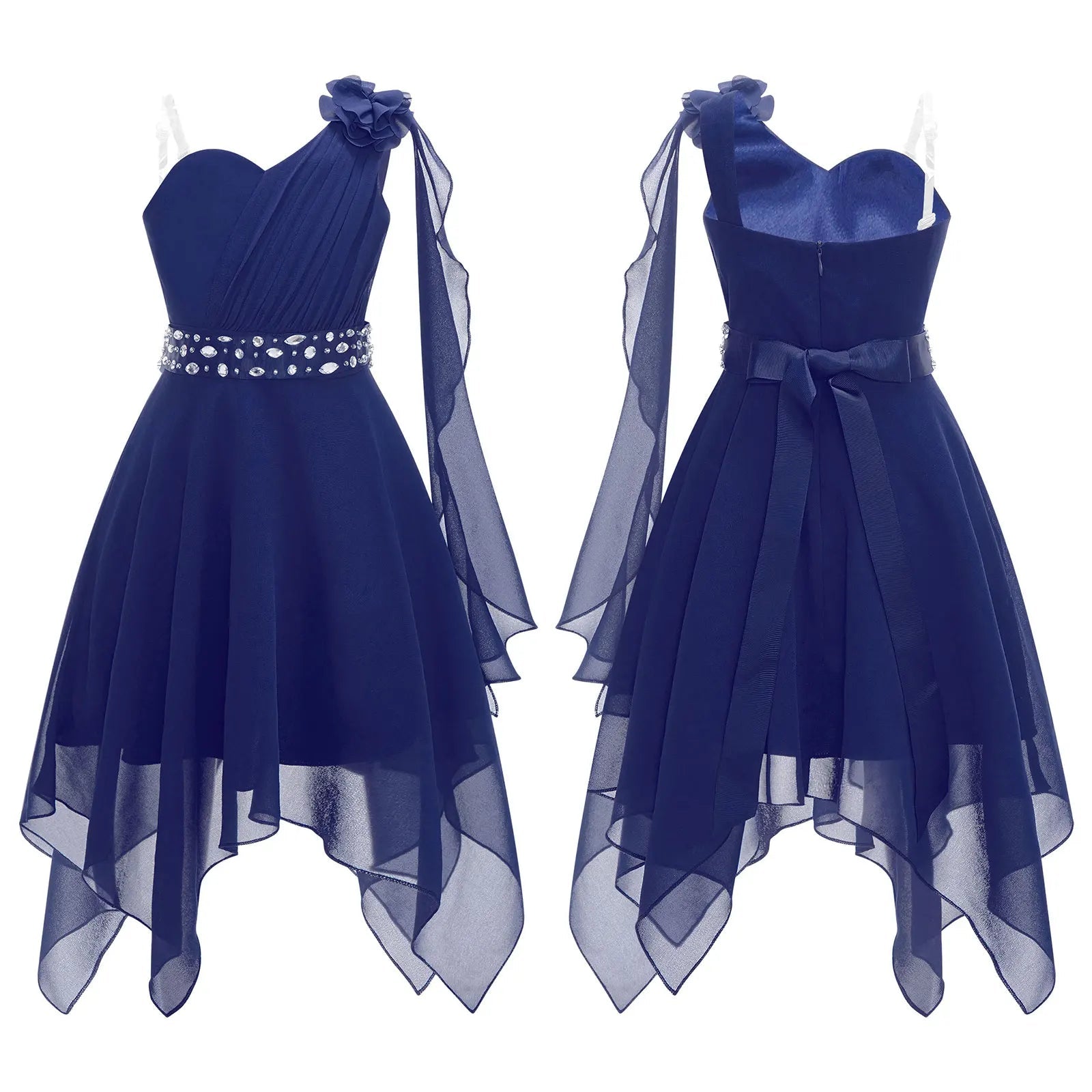 Ruched Appliqué Chiffon Girls Party Dress - Luzilly Bridal & Apparel