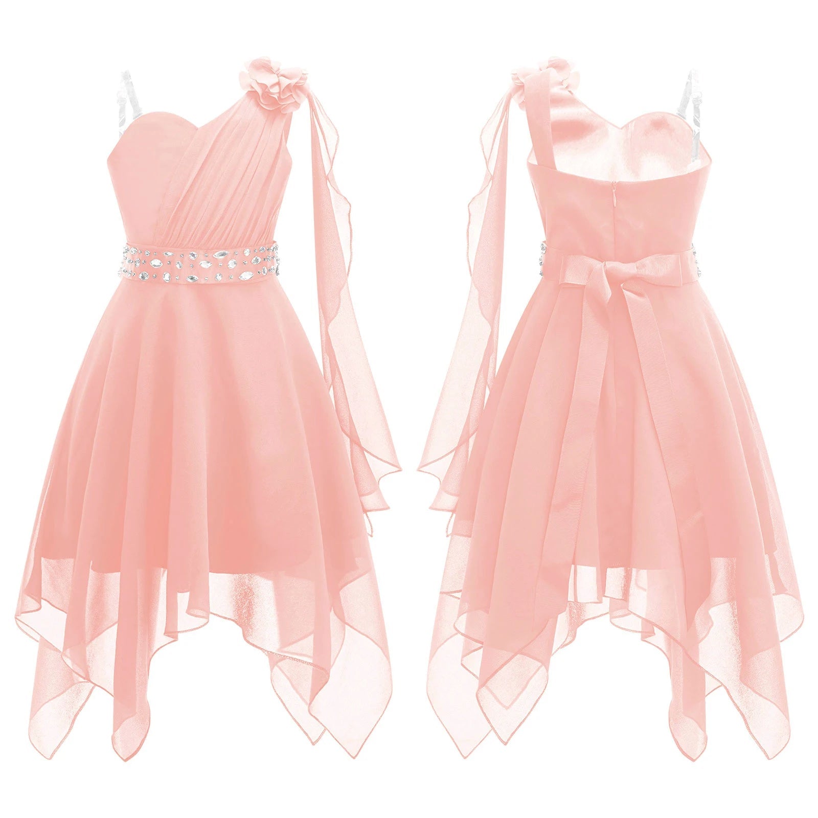 Ruched Appliqué Chiffon Girls Party Dress - Luzilly Bridal & Apparel