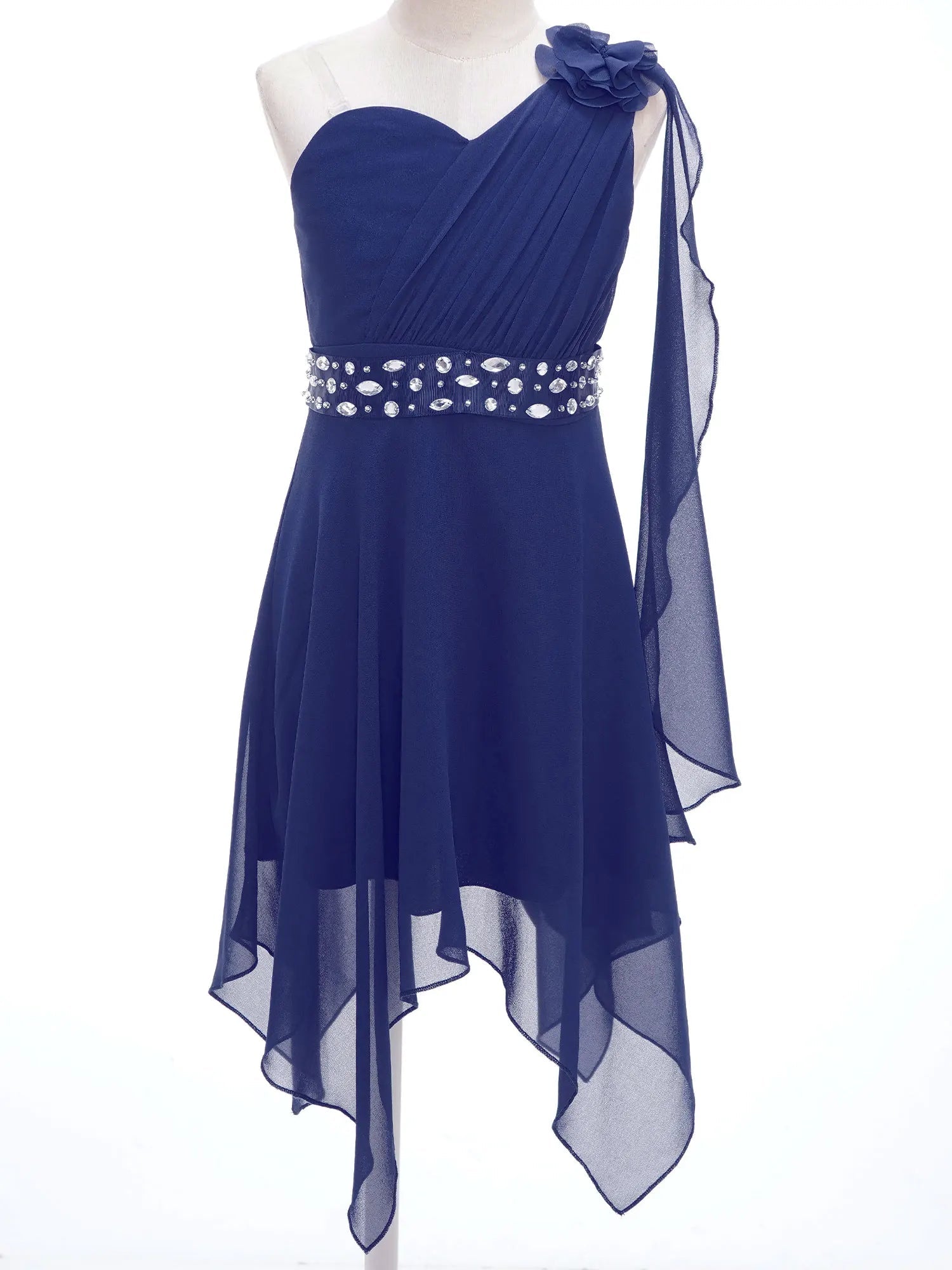 Ruched Appliqué Chiffon Girls Party Dress - Luzilly Bridal & Apparel