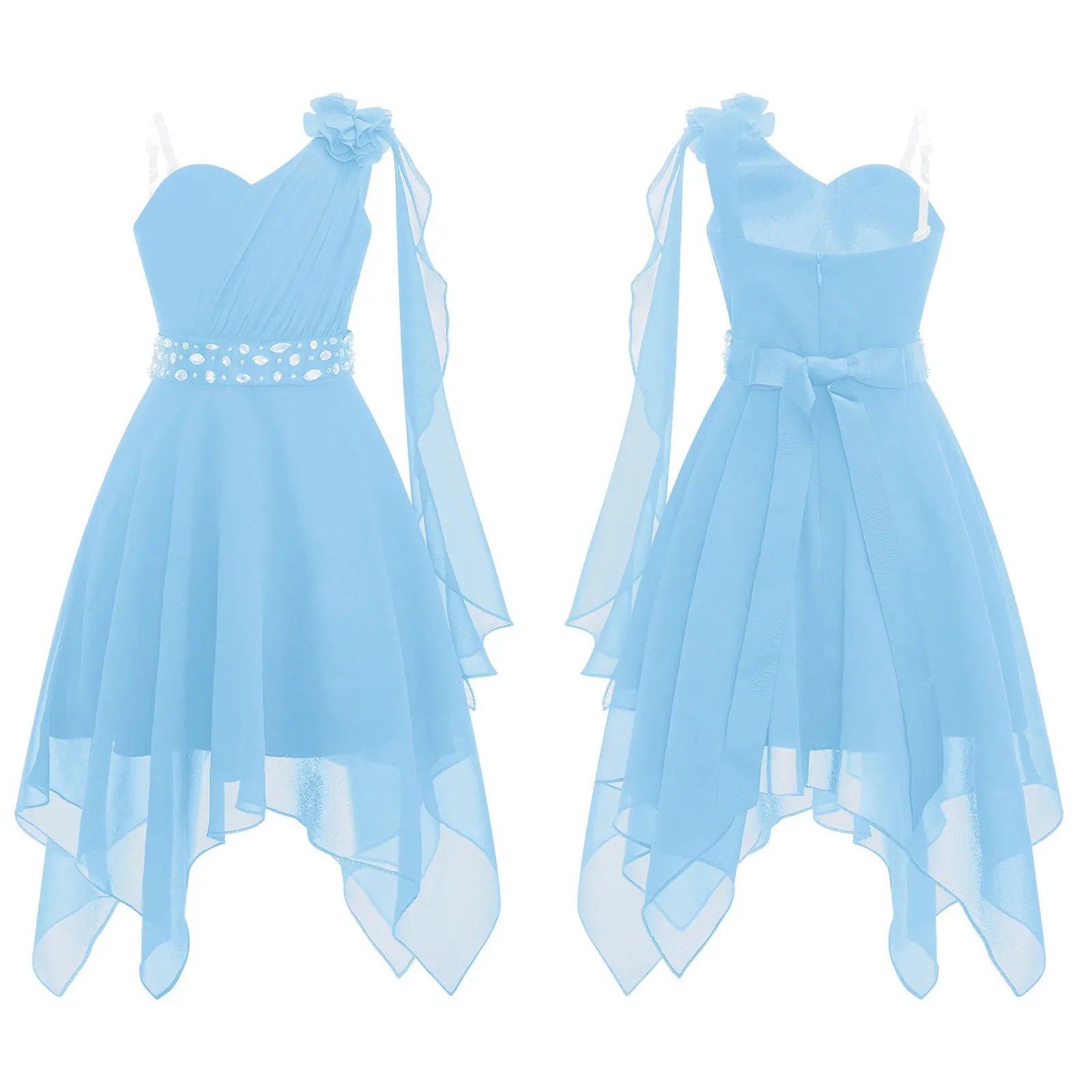 Ruched Appliqué Chiffon Girls Party Dress - Luzilly Bridal & Apparel