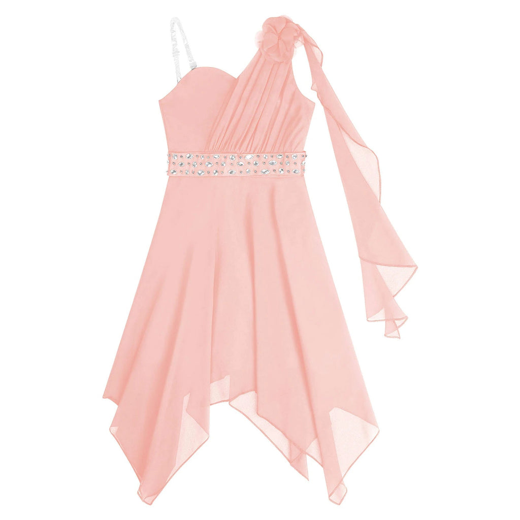 Ruched Appliqué Chiffon Girls Party Dress - Luzilly Bridal & Apparel
