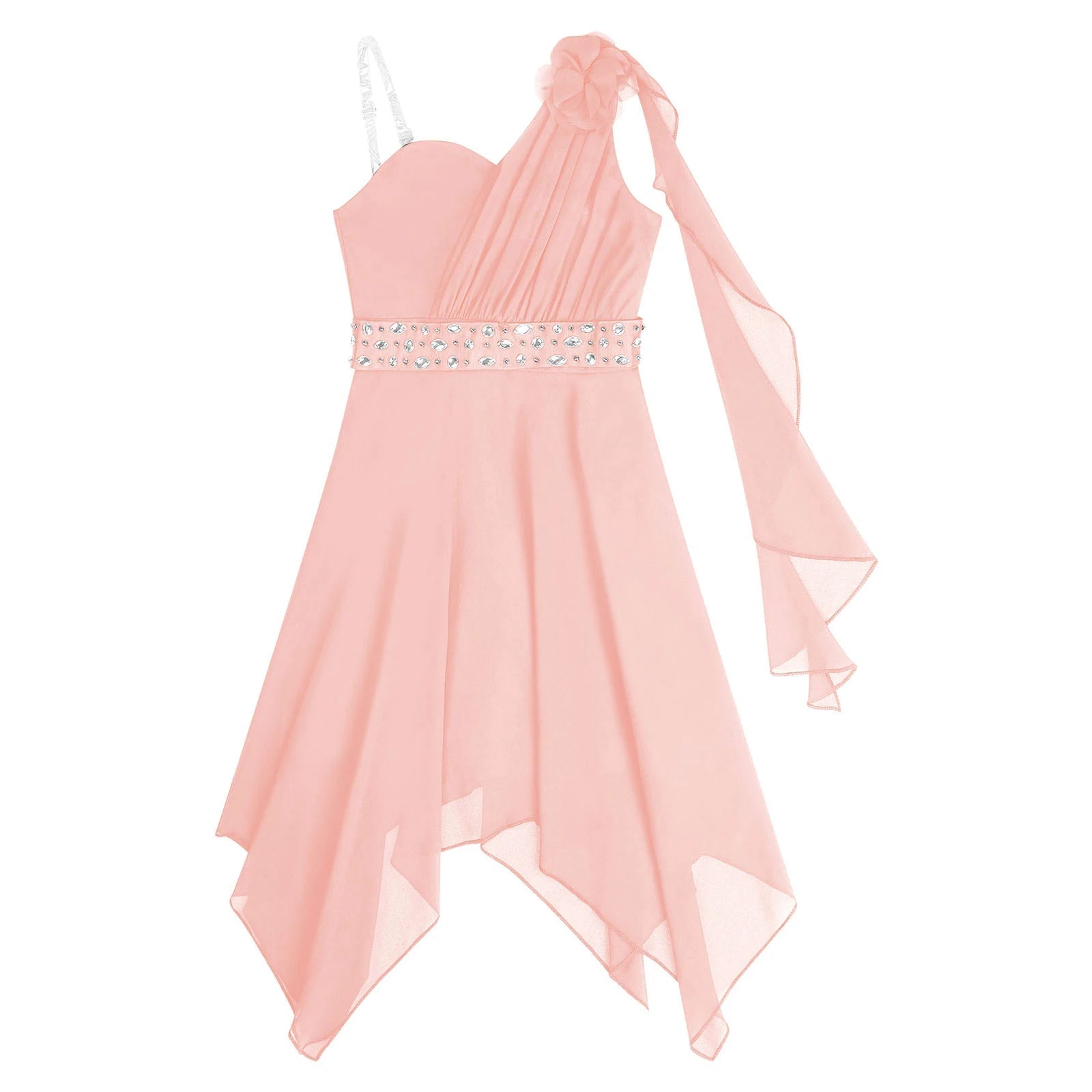 Ruched Appliqué Chiffon Girls Party Dress - Luzilly Bridal & Apparel