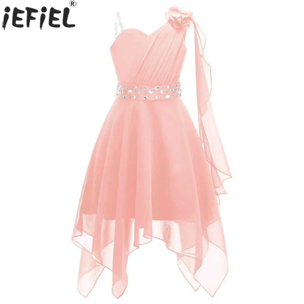 Ruched Appliqué Chiffon Girls Party Dress - Luzilly Bridal & Apparel