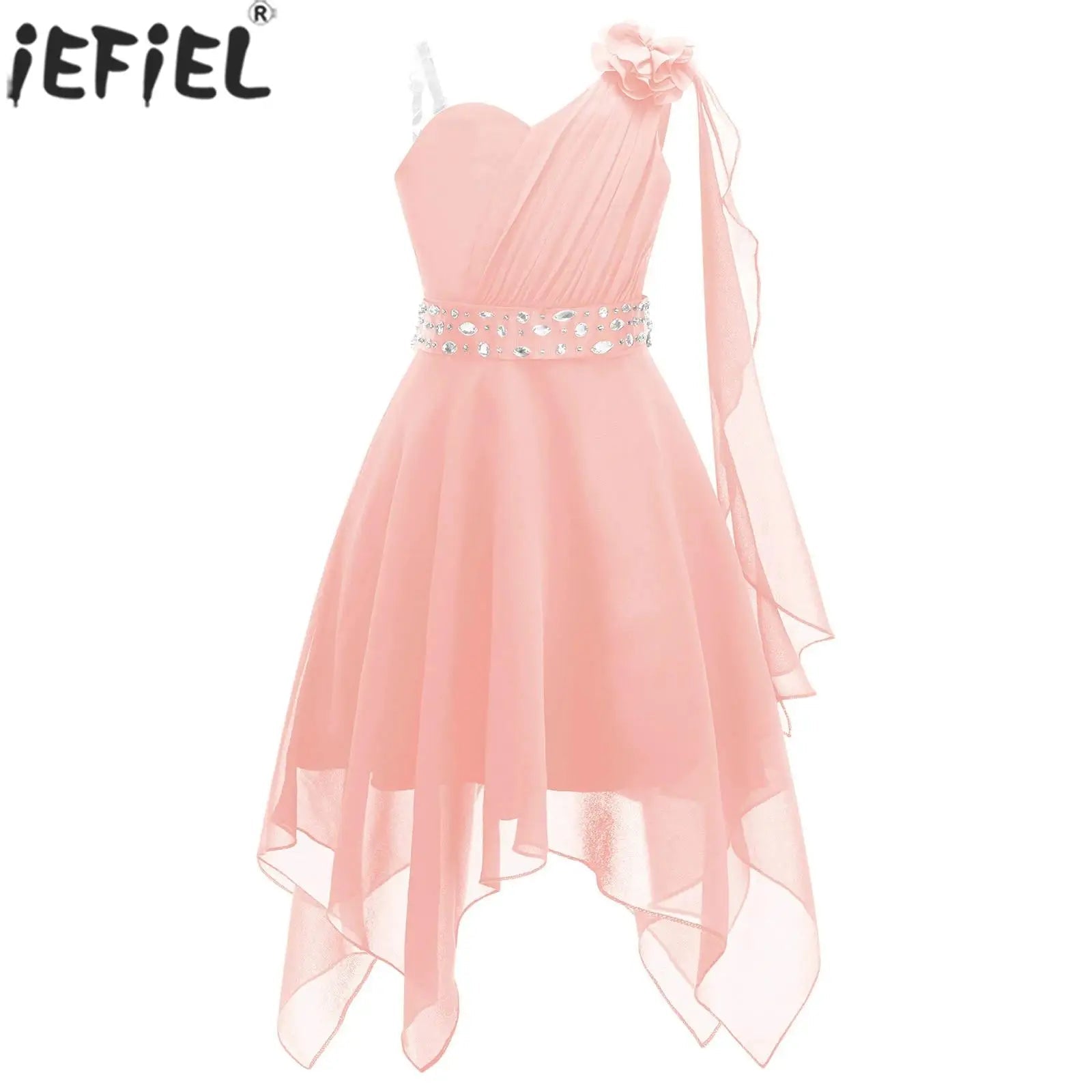Ruched Appliqué Chiffon Girls Party Dress - Luzilly Bridal & Apparel