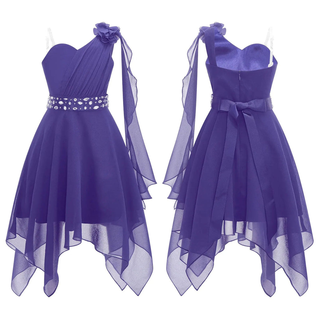 Ruched Appliqué Chiffon Girls Party Dress - Luzilly Bridal & Apparel