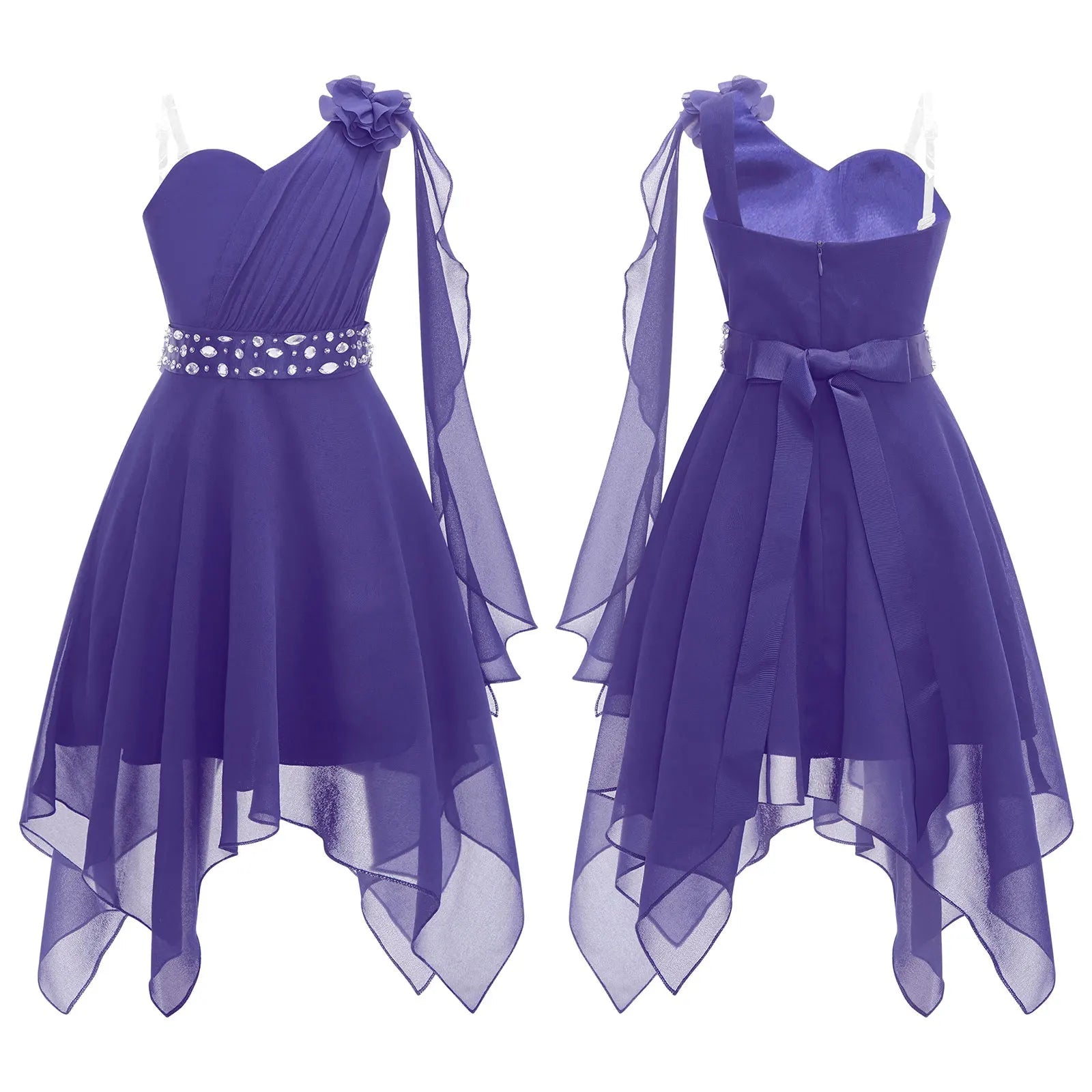 Ruched Appliqué Chiffon Girls Party Dress - Luzilly Bridal & Apparel