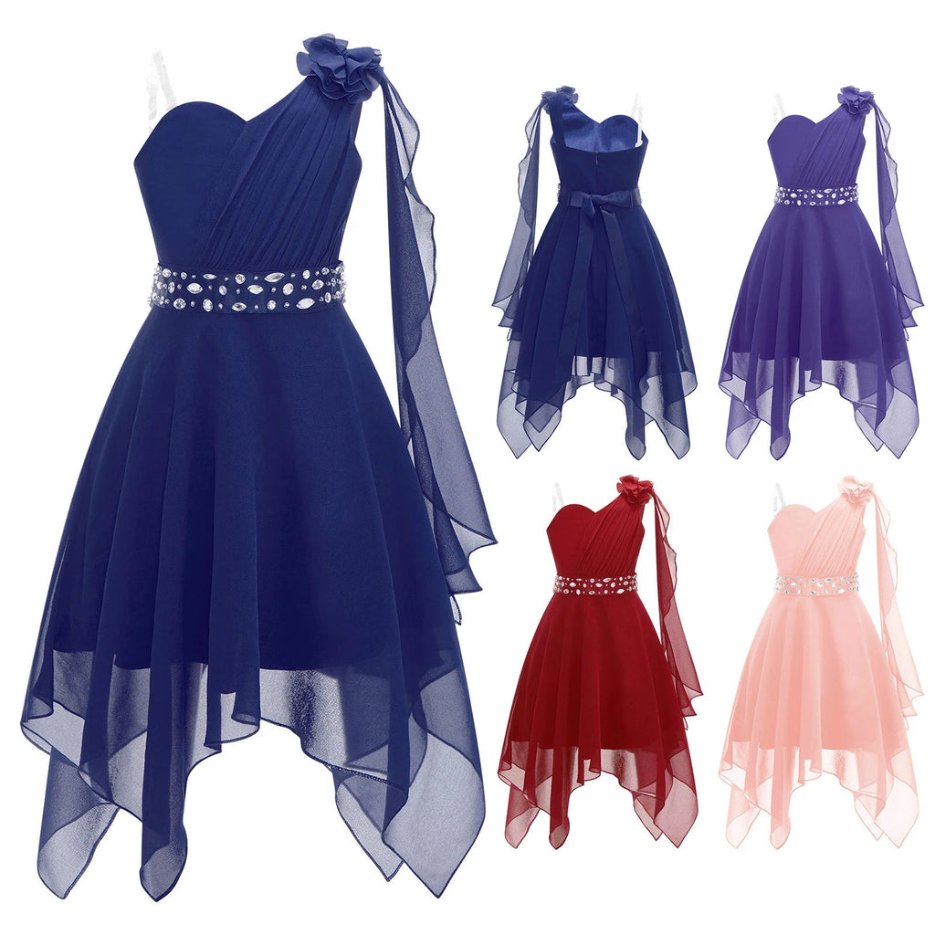 Ruched Appliqué Chiffon Girls Party Dress - Luzilly Bridal & Apparel