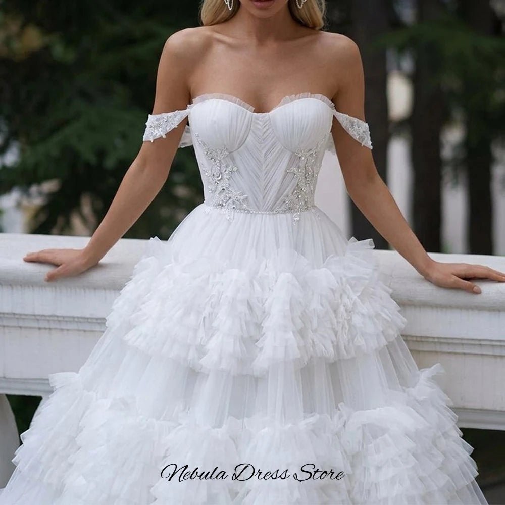 Ruched Tulle Strapless Applique Wedding Dress - Luzilly Bridal & Apparel