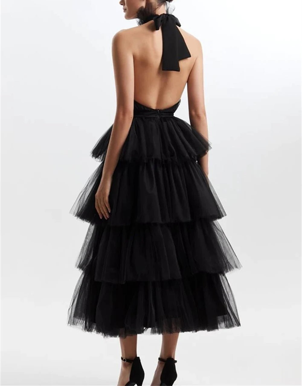 Ruffle Layered tulle Hem Haltered A-line tutu French style long prom dress - Luzilly Bridal & Apparel