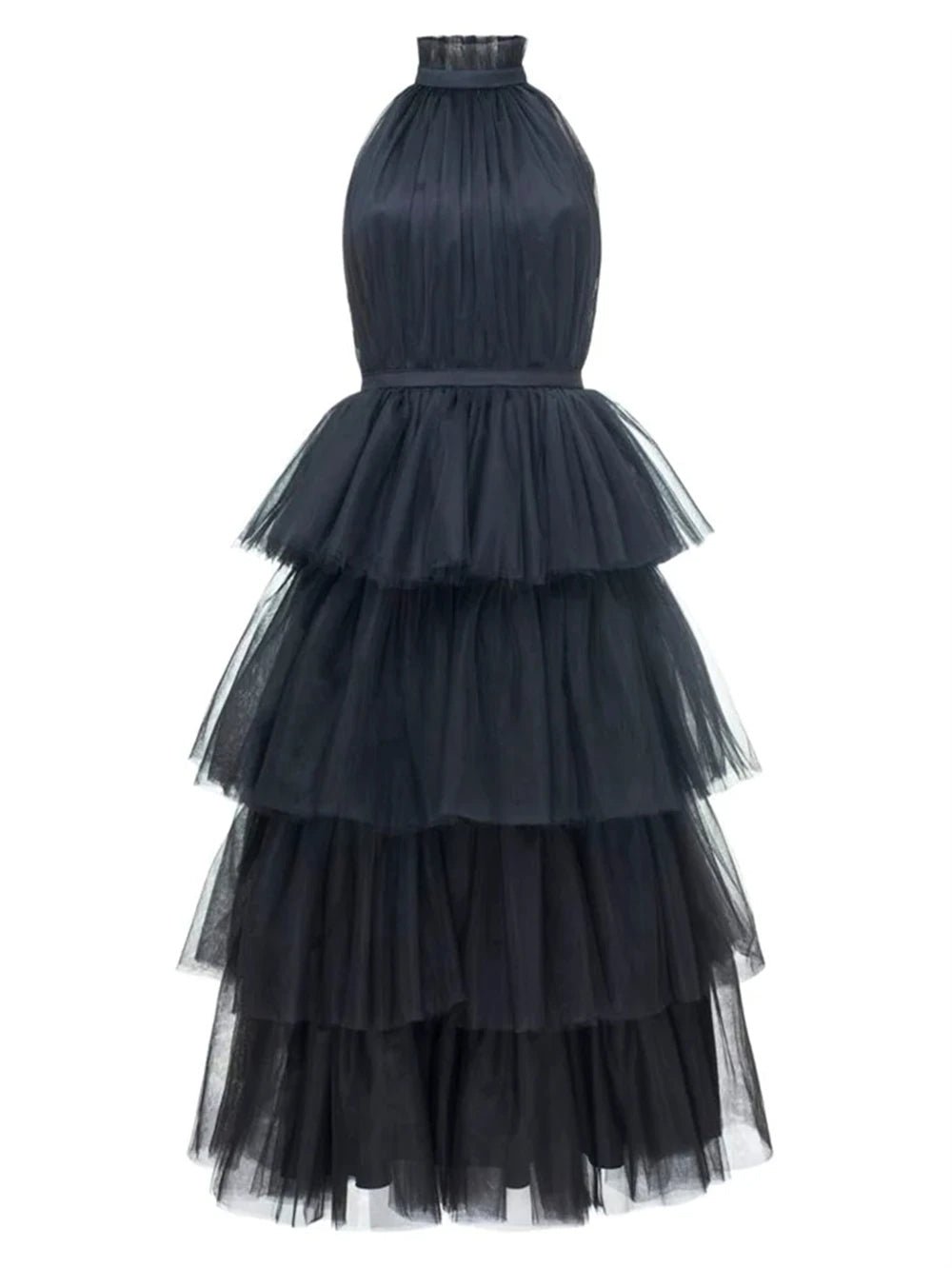 Ruffle Layered tulle Hem Haltered A-line tutu French style long prom dress - Luzilly Bridal & Apparel