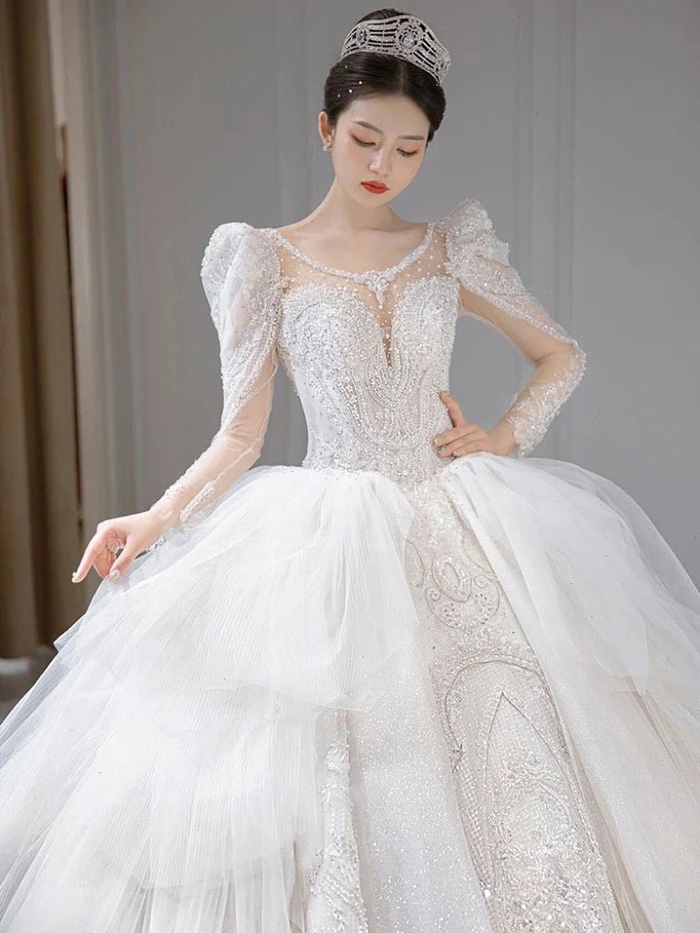 Ruffle White French Elegant Wedding Dress ED6401 - Luzilly Bridal & Apparel