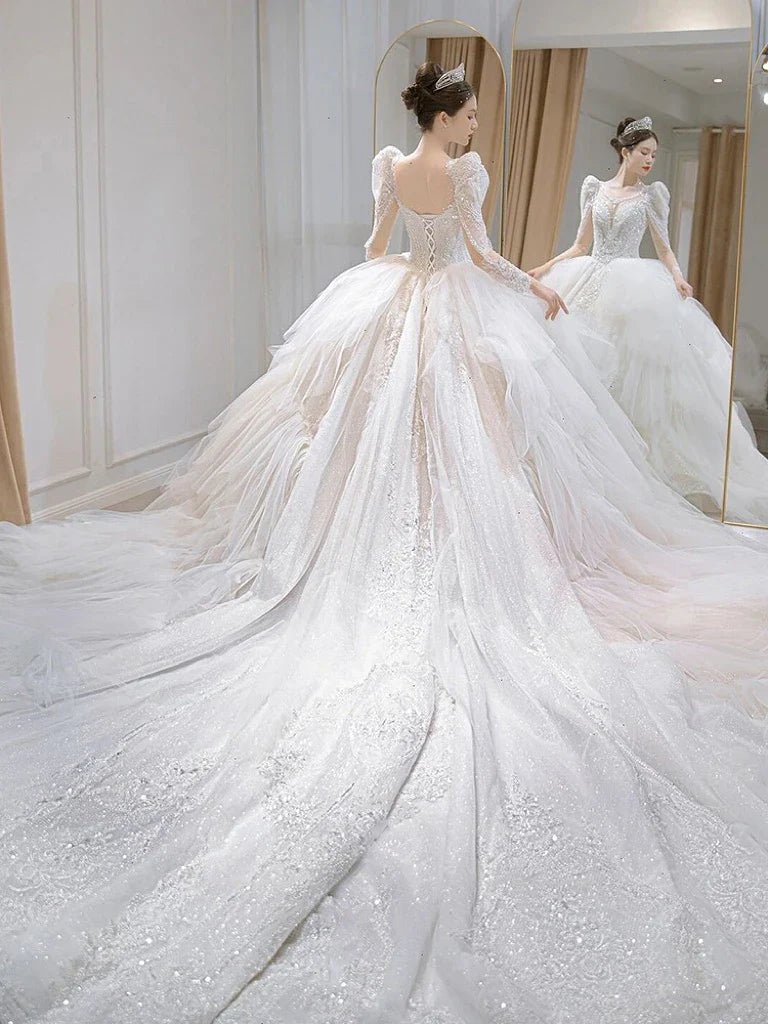Ruffle White French Elegant Wedding Dress ED6401 - Luzilly Bridal & Apparel