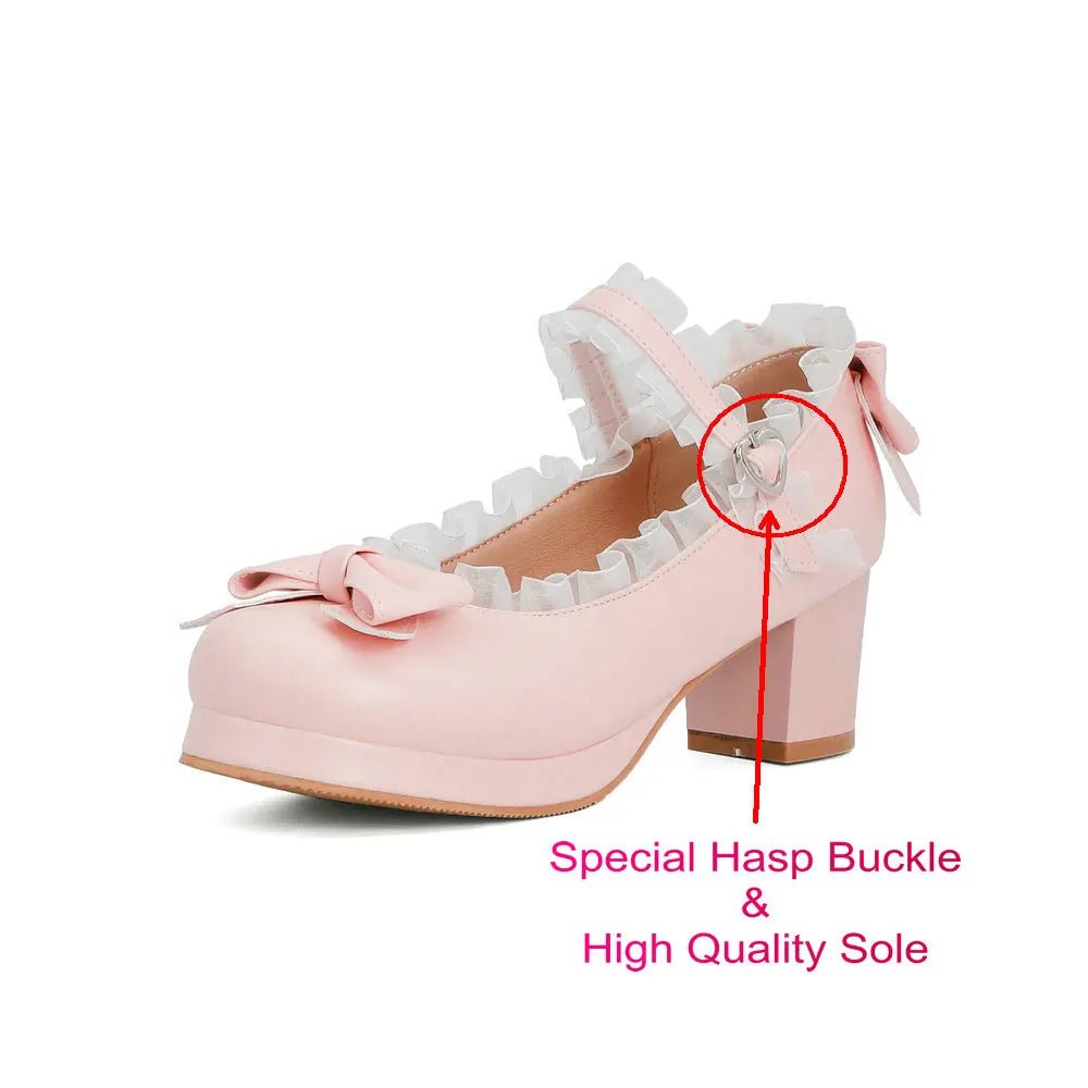 Ruffled Lace Bow Bridal Heels - Luzilly Bridal & Apparel