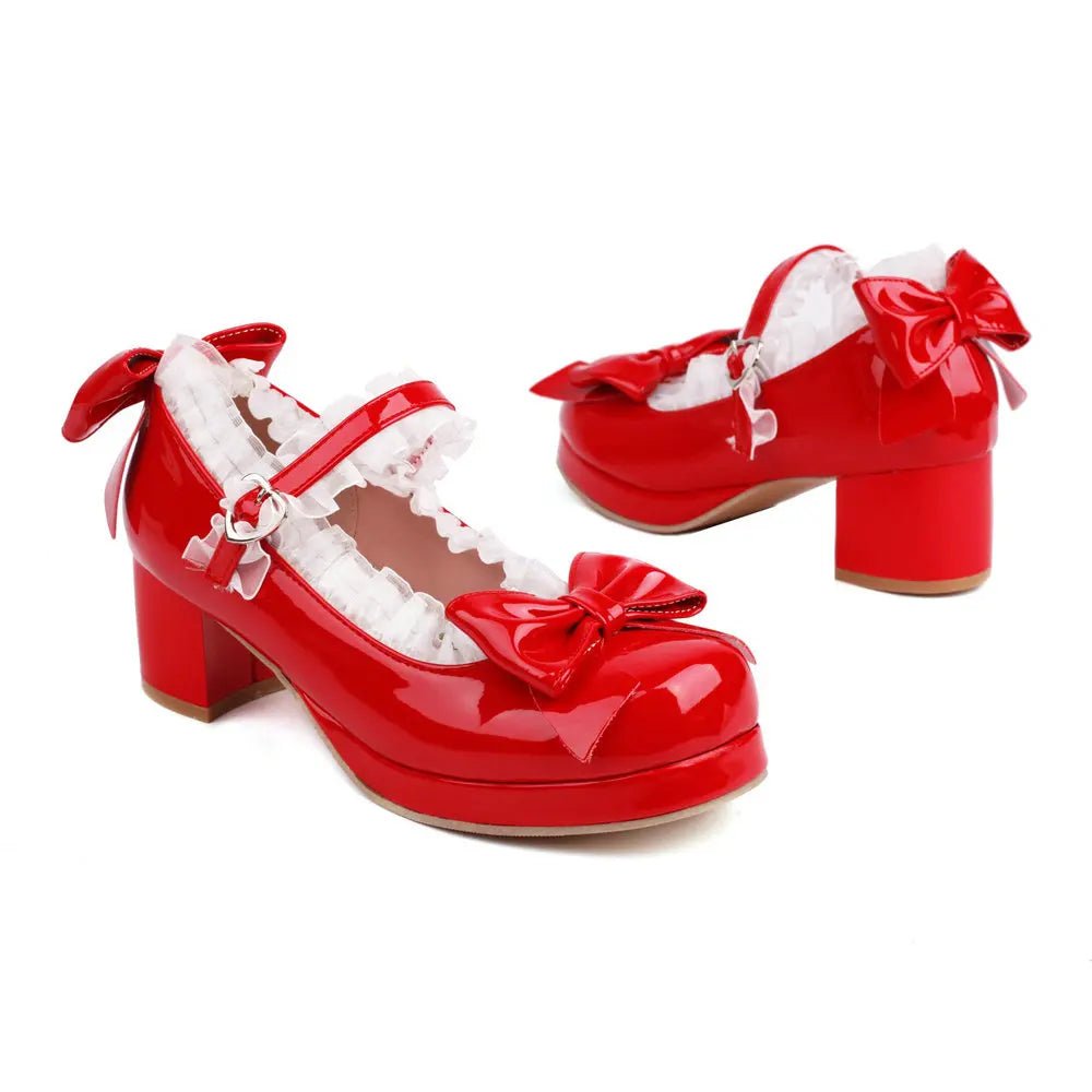 Ruffled Lace Bow Bridal Heels - Luzilly Bridal & Apparel