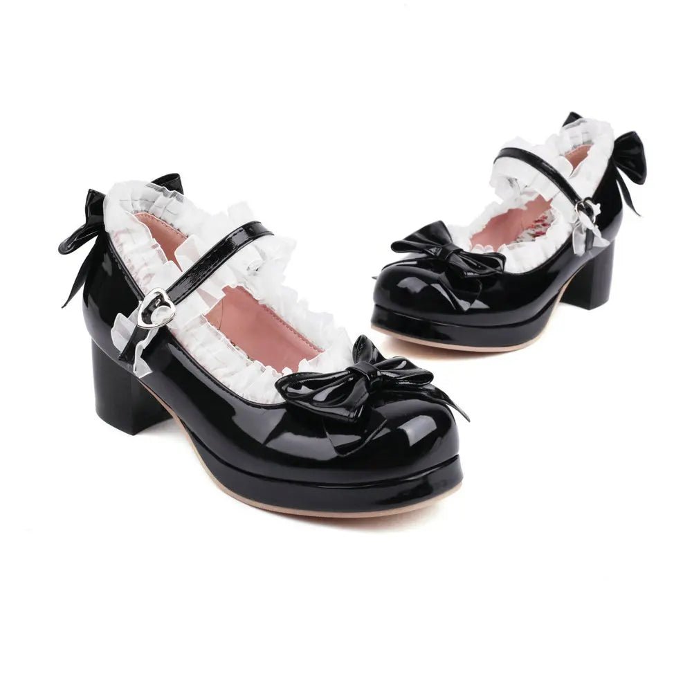 Ruffled Lace Bow Bridal Heels - Luzilly Bridal & Apparel
