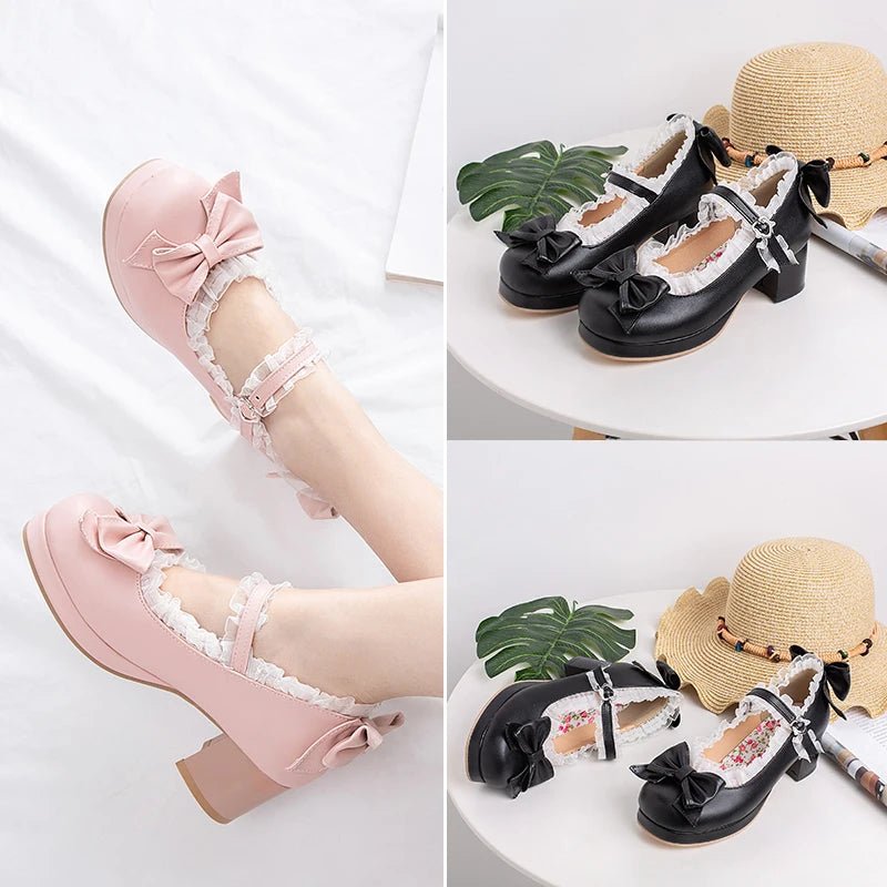 Ruffled Lace Bow Bridal Heels - Luzilly Bridal & Apparel