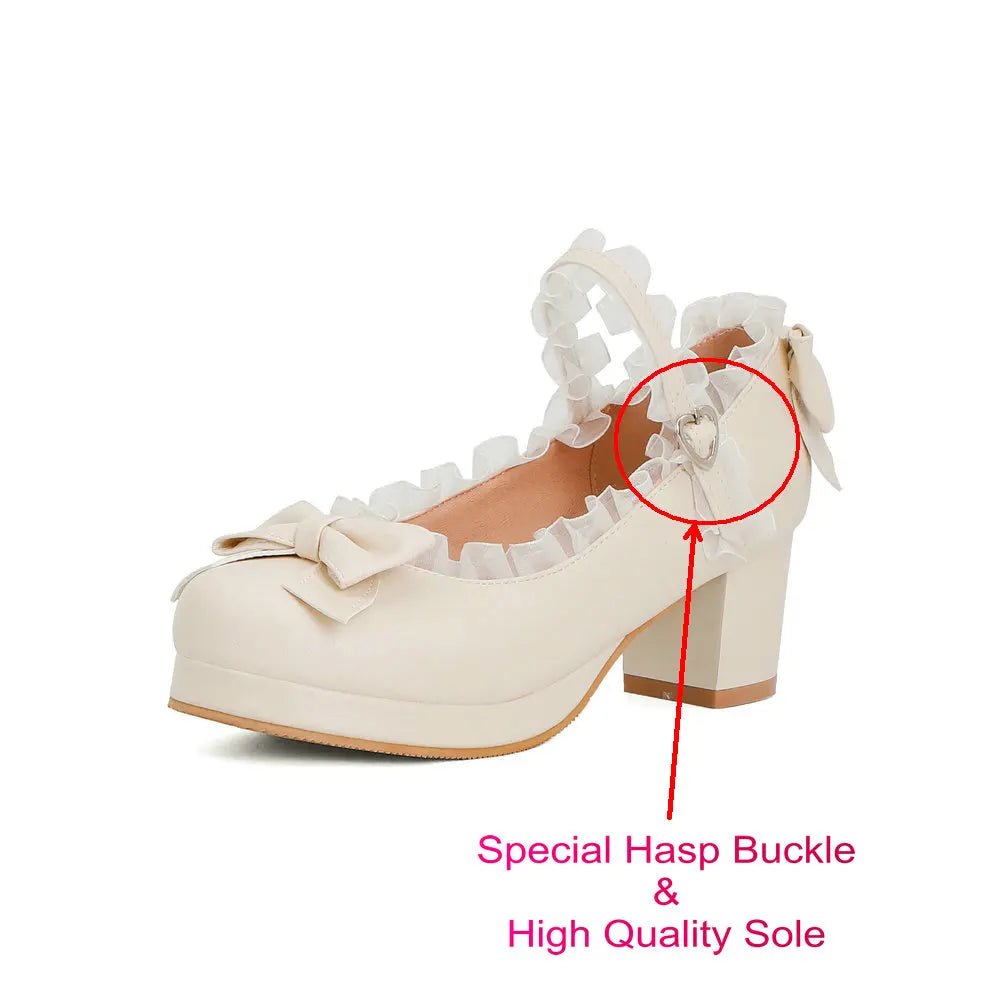 Ruffled Lace Bow Bridal Heels - Luzilly Bridal & Apparel