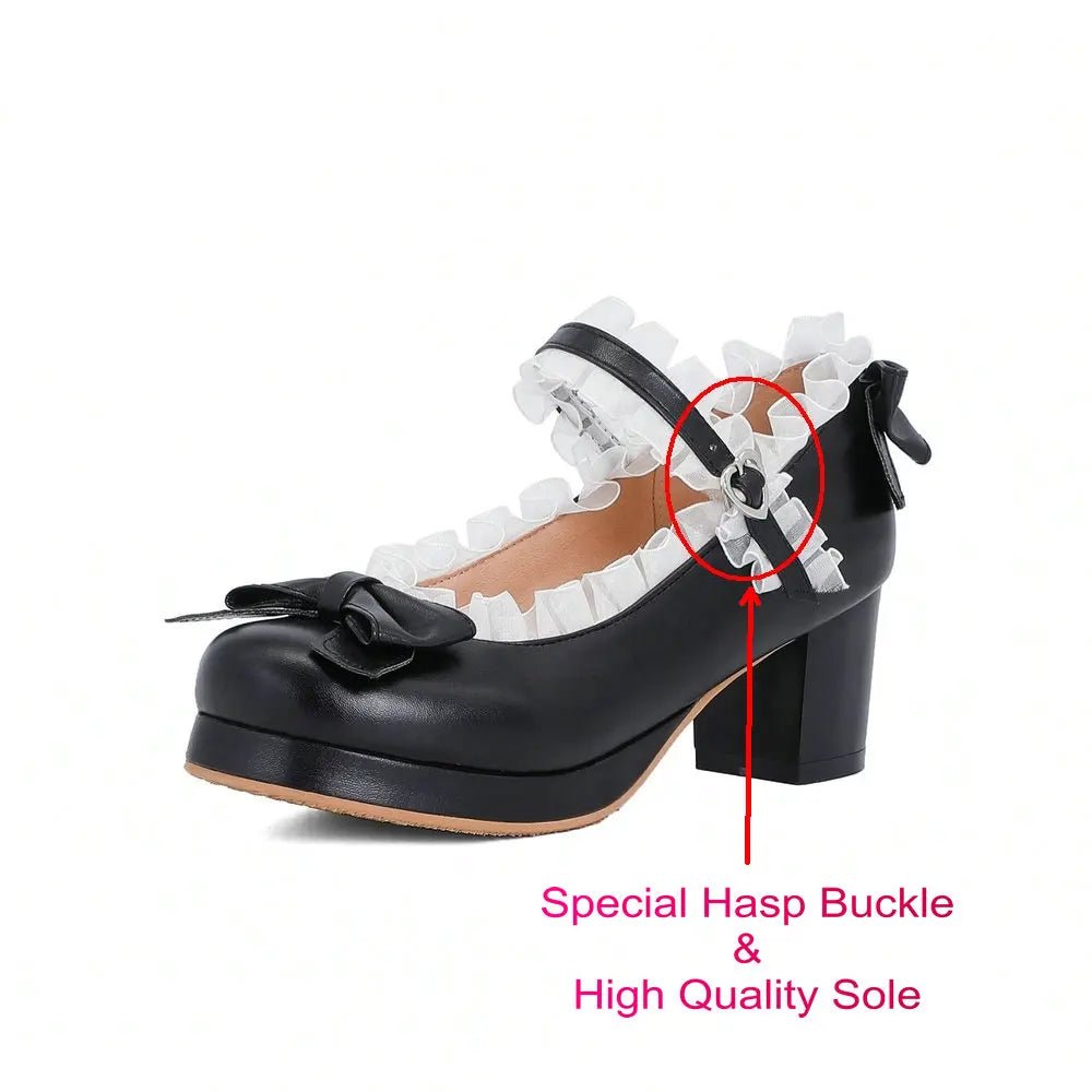 Ruffled Lace Bow Bridal Heels - Luzilly Bridal & Apparel