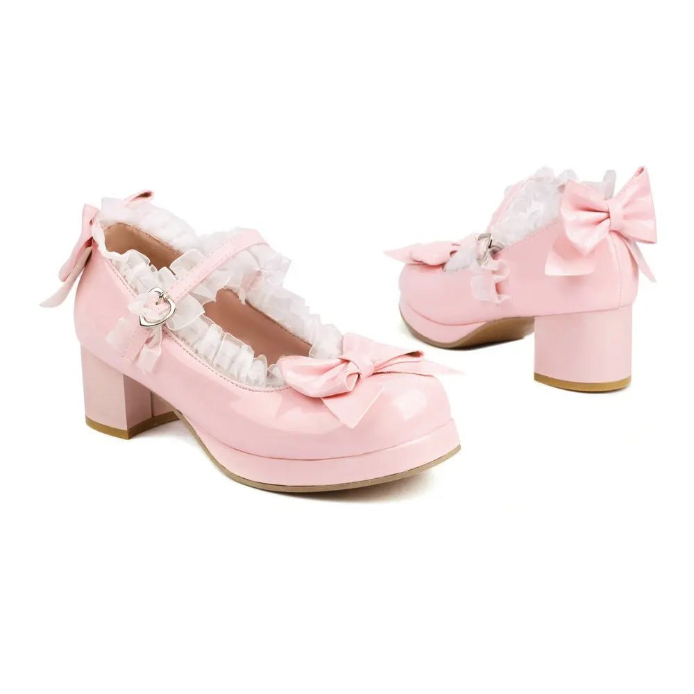 Ruffled Lace Bow Bridal Heels - Luzilly Bridal & Apparel