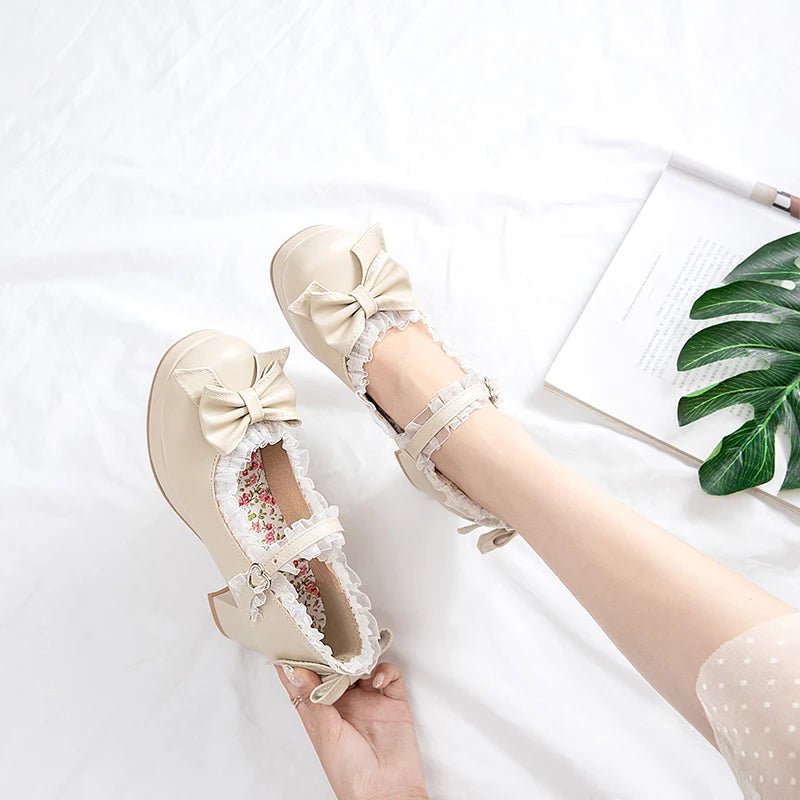 Ruffled Lace Bow Bridal Heels - Luzilly Bridal & Apparel