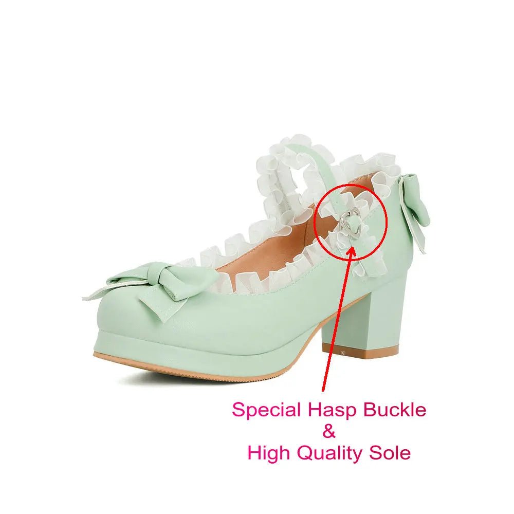 Ruffled Lace Bow Bridal Heels - Luzilly Bridal & Apparel