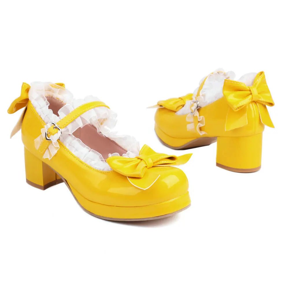 Ruffled Lace Bow Bridal Heels - Luzilly Bridal & Apparel