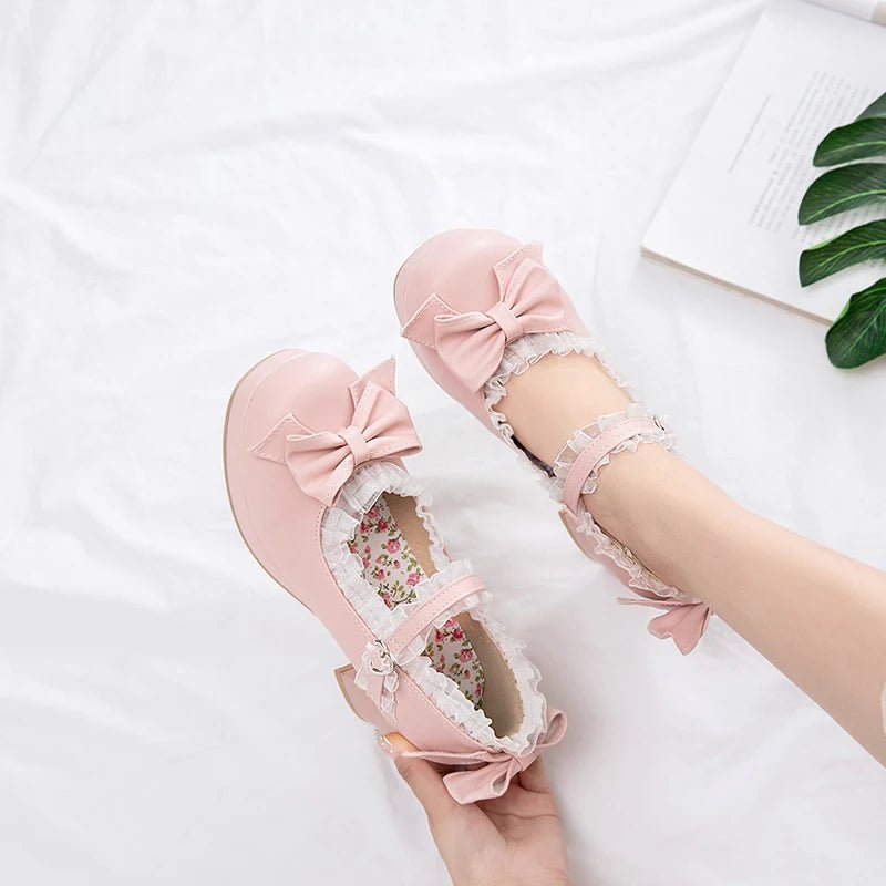 Ruffled Lace Bow Bridal Heels - Luzilly Bridal & Apparel