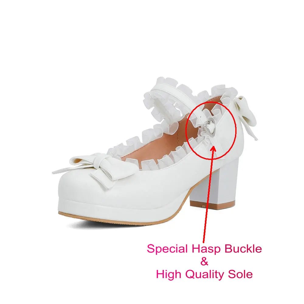 Ruffled Lace Bow Bridal Heels - Luzilly Bridal & Apparel