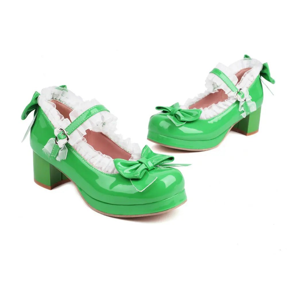 Ruffled Lace Bow Bridal Heels - Luzilly Bridal & Apparel
