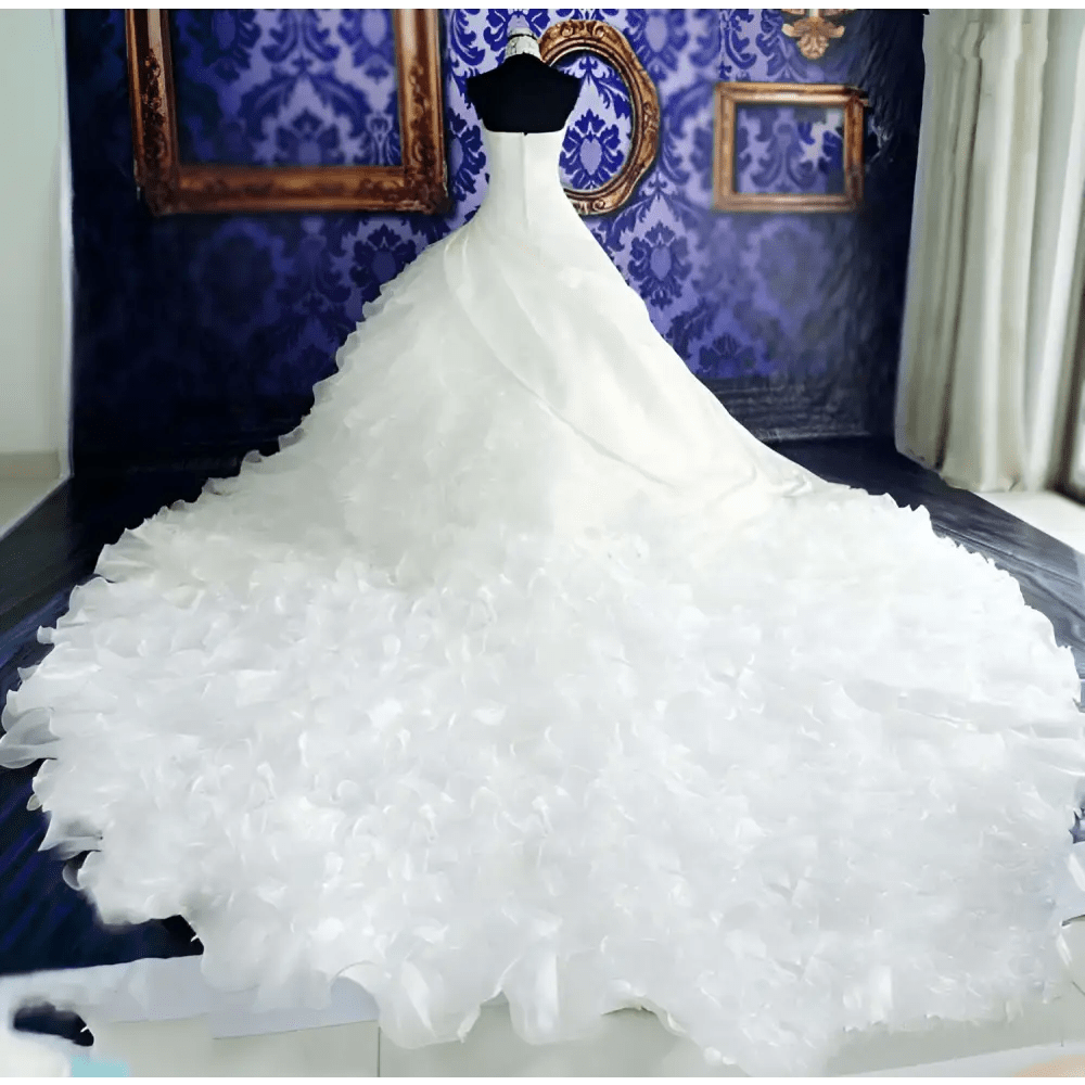 Ruffled Wedding Dress with Dramatic Train - Luzilly Bridal & Apparel