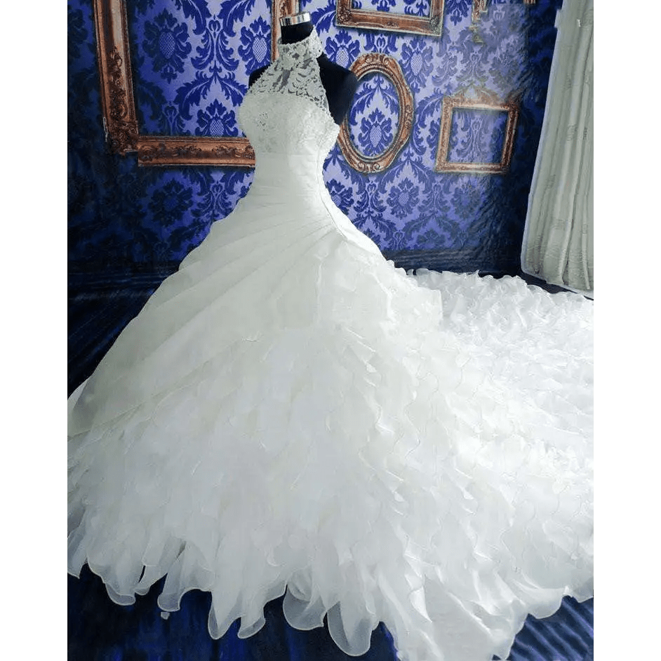 Ruffled Wedding Dress with Dramatic Train - Luzilly Bridal & Apparel