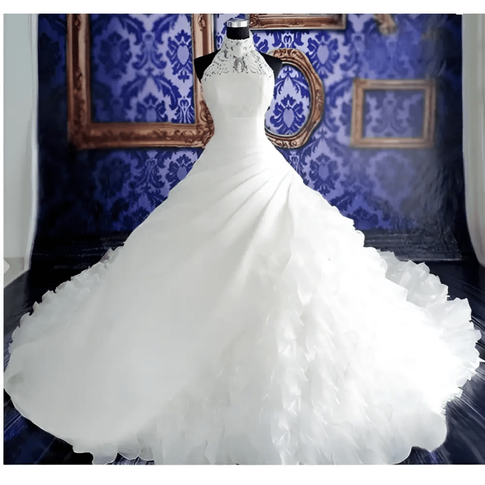 Ruffled Wedding Dress with Dramatic Train - Luzilly Bridal & Apparel
