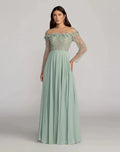 Sage Green Off-Shoulder 3D Floral Mother of the Bride Dress - Luzilly Bridal & Apparel
