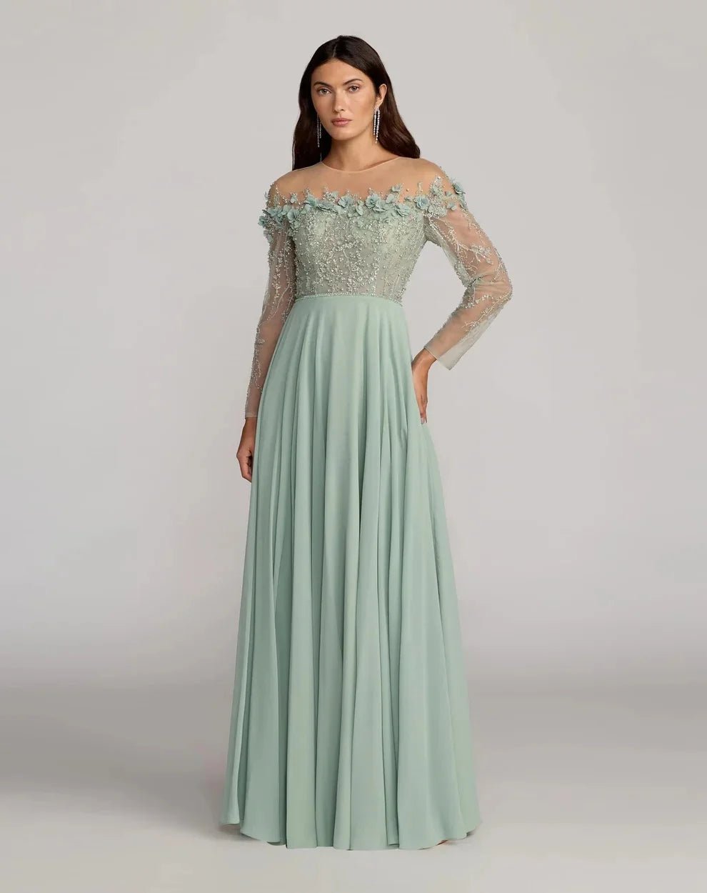 Sage Green Off-Shoulder 3D Floral Mother of the Bride Dress - Luzilly Bridal & Apparel