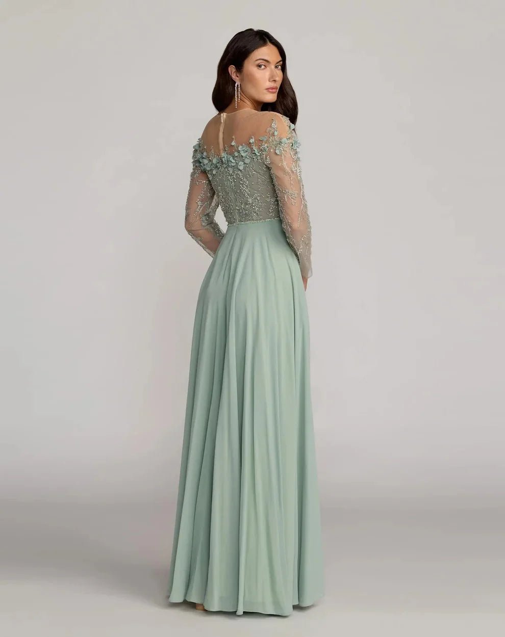 Sage Green Off-Shoulder 3D Floral Mother of the Bride Dress - Luzilly Bridal & Apparel