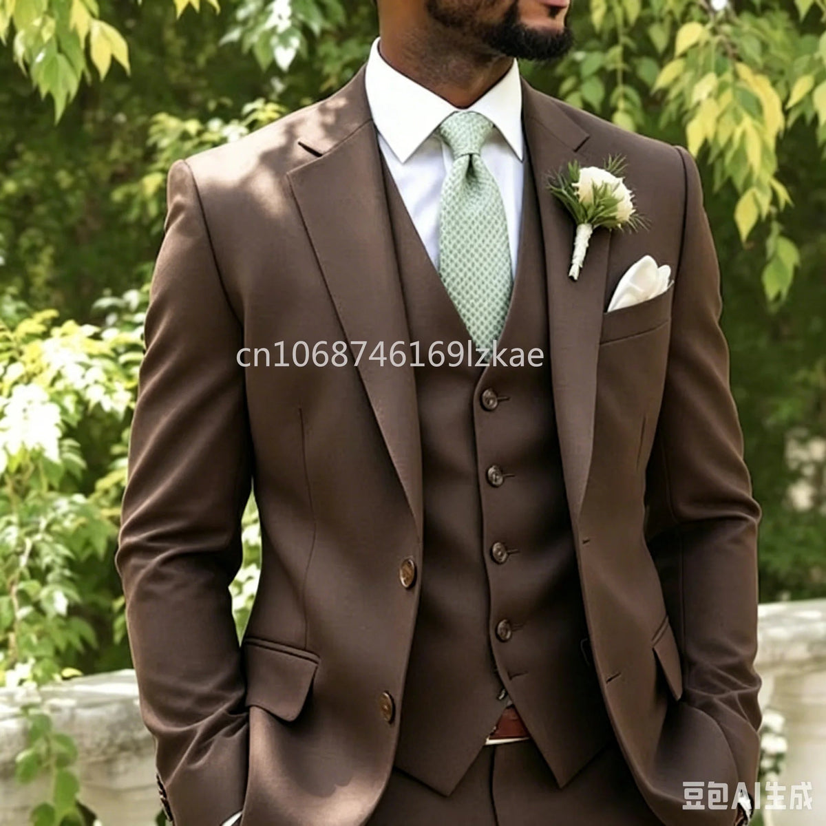 Sage Green Three-Piece Men's Wedding Suit - Luzilly Bridal & Apparel